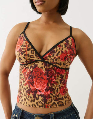 True Religion Leopard Tr Contrast Cami Top Floral Leopard