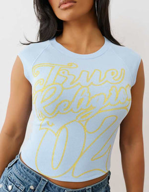 True Religion Sporty Ss Raglan Ribbed Top Cerulean Blue