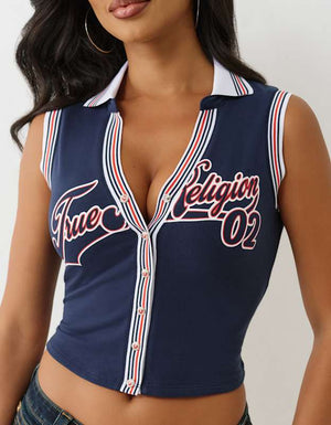 True Religion Sporty Terry Polo Top Dress Blue