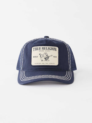 True Religion Concert Patch Big T Trucker Cap Ace Blue/ Natural