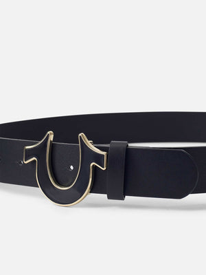 True Religion Gold Outline Hs Buckle Belt Black/ Gold