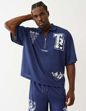 True Religion Oversized Ss Mesh Polo Medieval Blue
