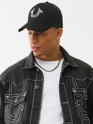 True Religion Crystal Trucker Cap Jet Black