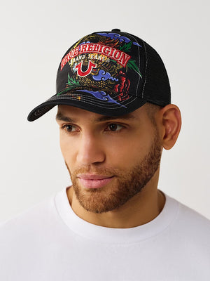True Religion Dragon Trucker Cap Jet Black