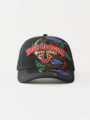 True Religion Dragon Trucker Cap Jet Black