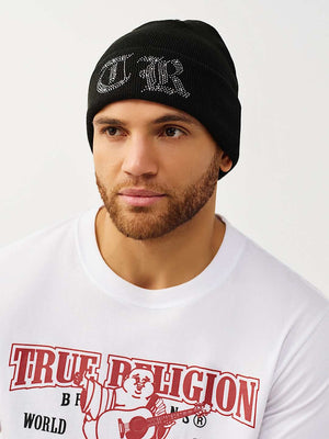 True Religion Crystal Old English Beanie Jet Black