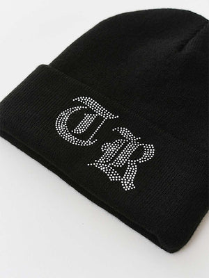 True Religion Crystal Old English Beanie Jet Black