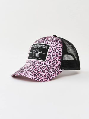 True Religion Leopard Trucker Hat Pink Leopard