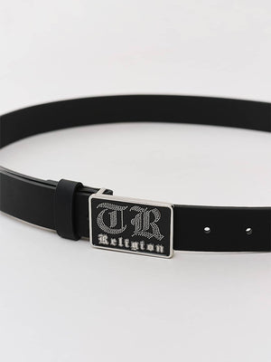 True Religion Crystal Old English Belt Jet Black