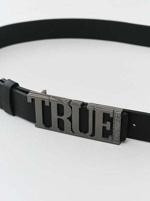 True Religion Logo Buckle Belt Jet Black
