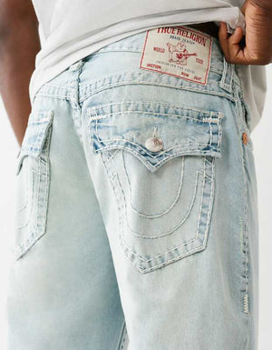 True Religion Bobby Supert Flap 32 In Lt Clearwater Wash With Rips