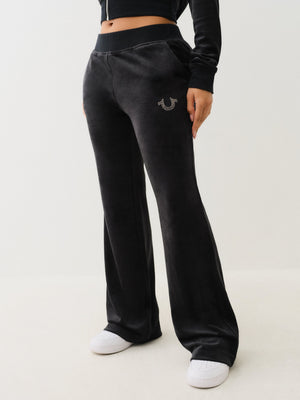 True Religion Velour Crystl Hs Straight Leg Jet Black