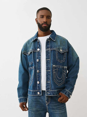 True Religion Jacket Drop Shlder Sup T Multi Pocket Turbo Rush Dark Wash