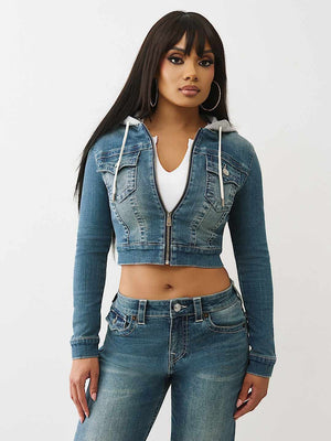 True Religion Jacket Shurnken Denim Hoodie Honey Crisp