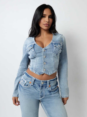 True Religion Crew V Neck Longsleeve Top Super QT Horizon Henge