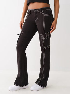 True Religion Becca Cargo Pants Bootcut Black