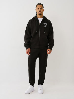 True Religion Hoodie Palm Tree Zip Up Jet Black